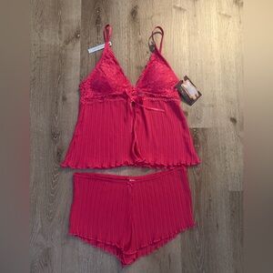 Marilyn Monroe Hot Pink Chifon Pleated Camisole & Short Set Large NWT